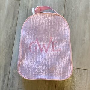 Monogrammed Personalized Pink Seersucker Insulated Kid’s Zippered Lunch Box